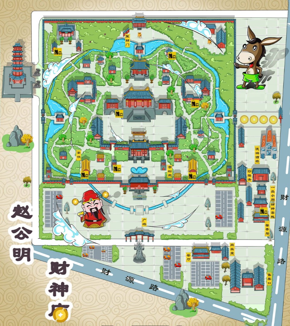 十月田镇寺庙类手绘地图